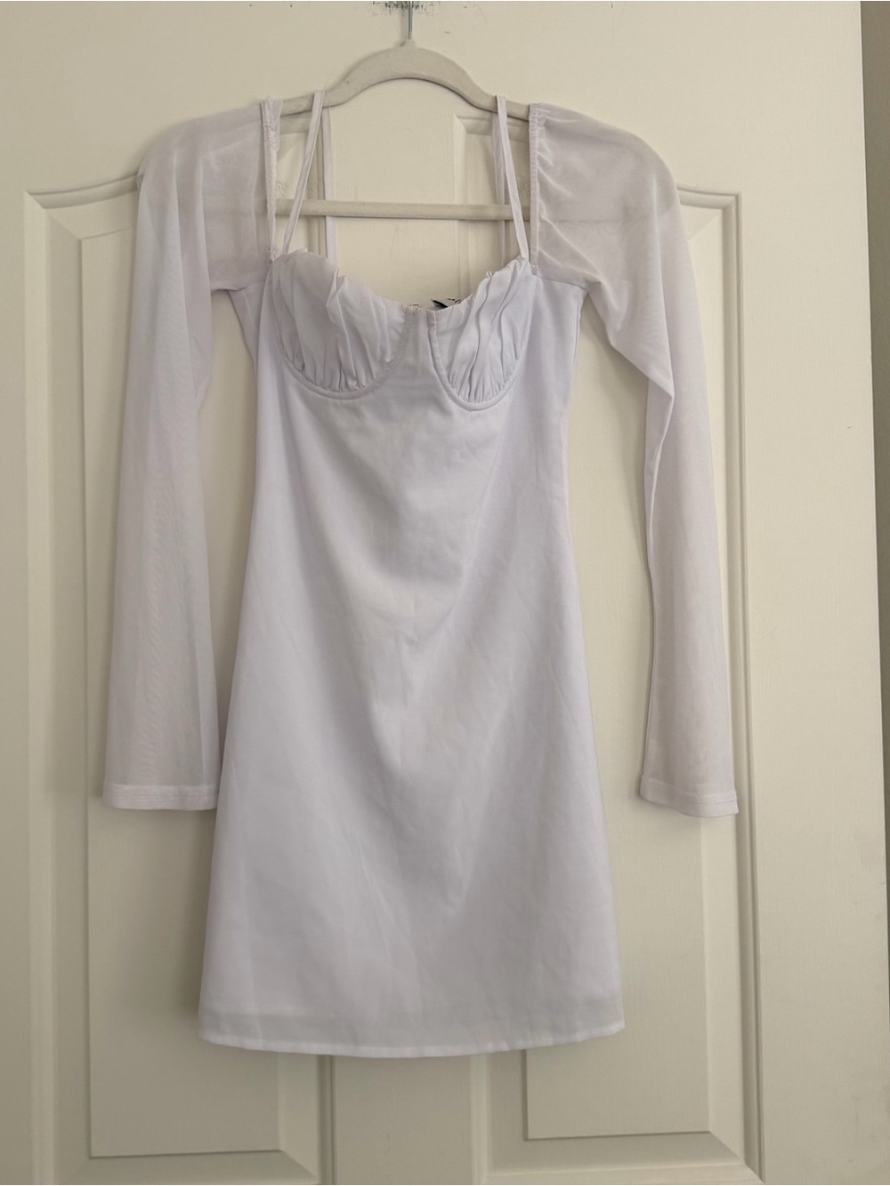 Princess Polly White Mesh Underwire Corset Long Sleeve Mini Dress US 2